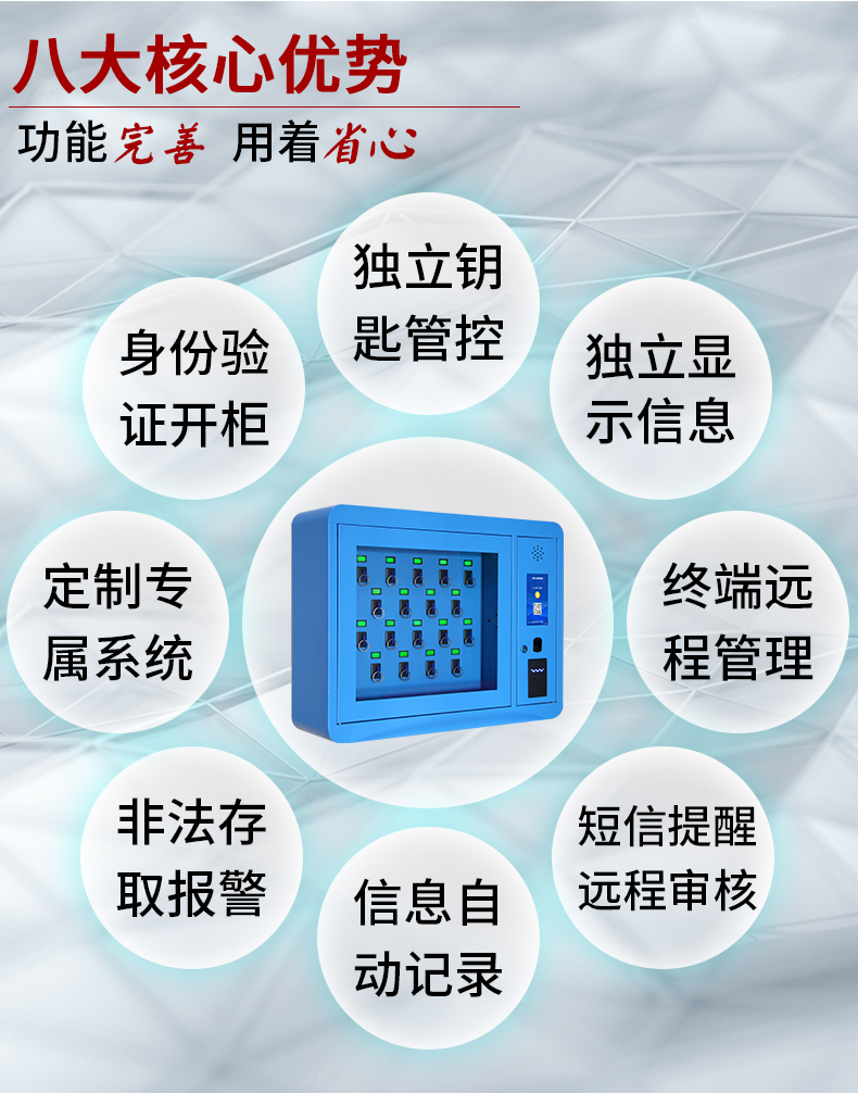 千鸣20位钥匙管理柜自动存取功能,钥匙柜功能介绍,智能刷卡型壁挂钥匙柜